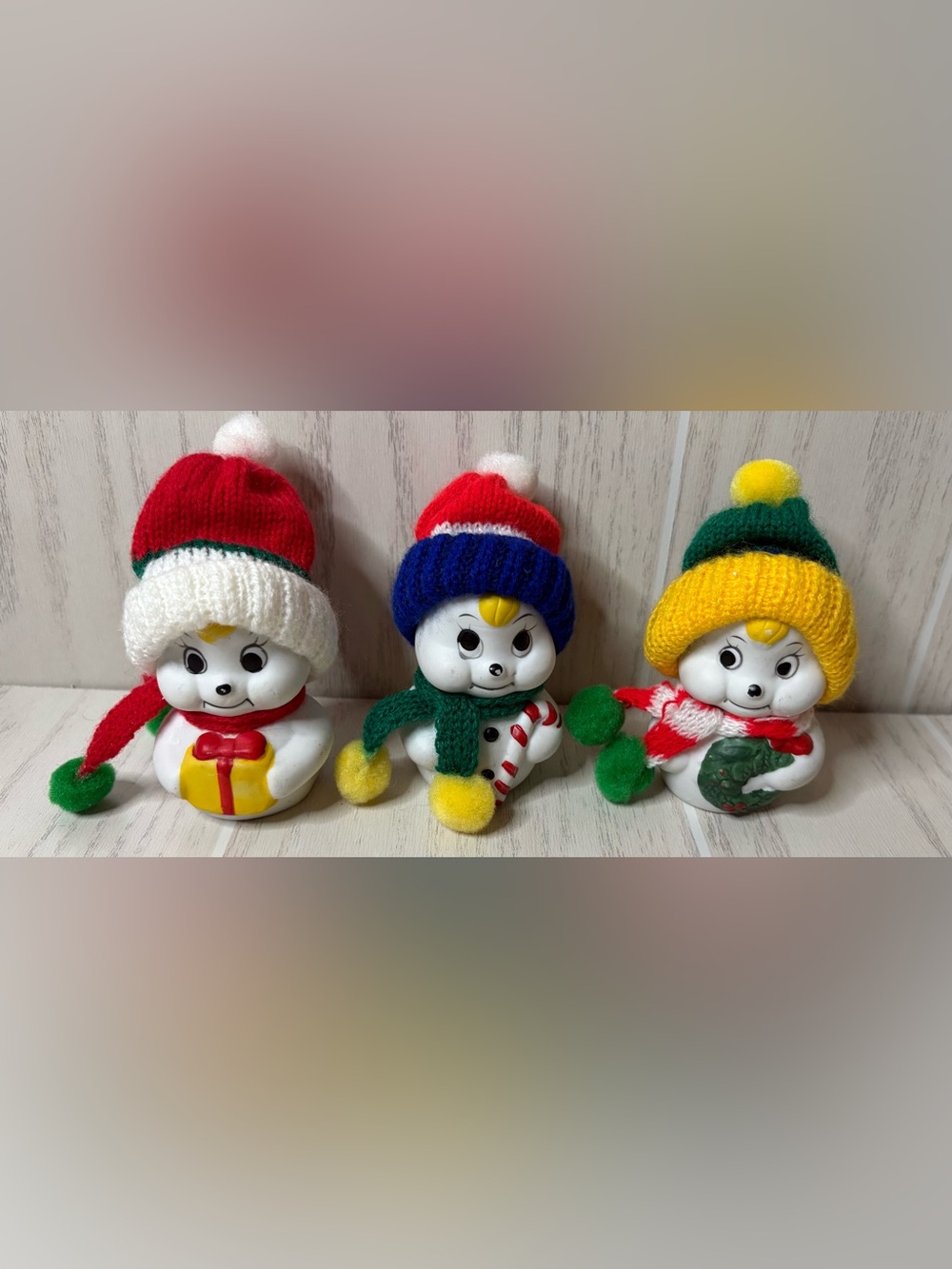 Giftco vintage set of 3 snowmen snowman white porcelain Christmas ornaments